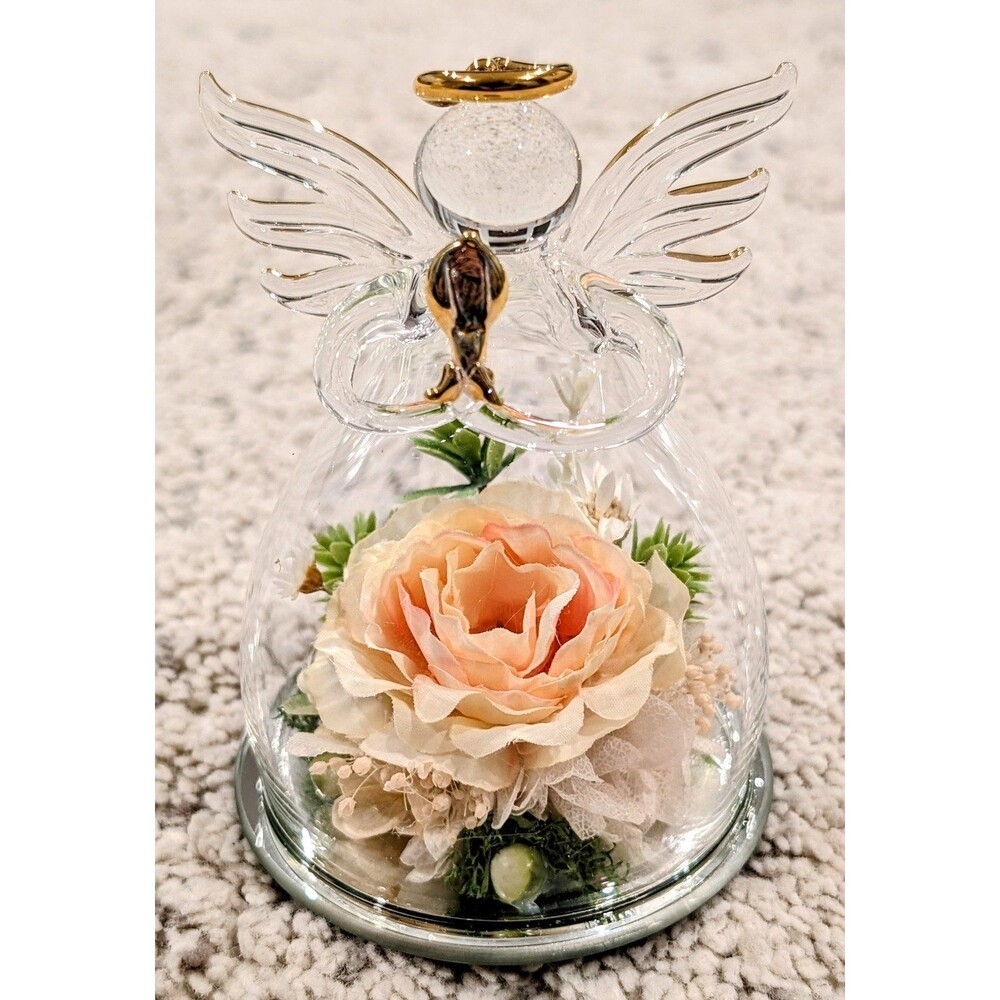 Glass Guardian Angel with Flowers NEW